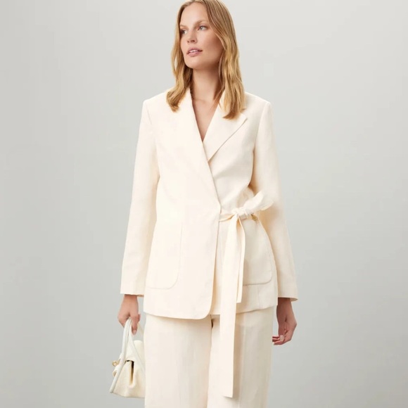 Scotch & Soda Linen Blend Wrap Blazer Off-White - Picture 3 of 6